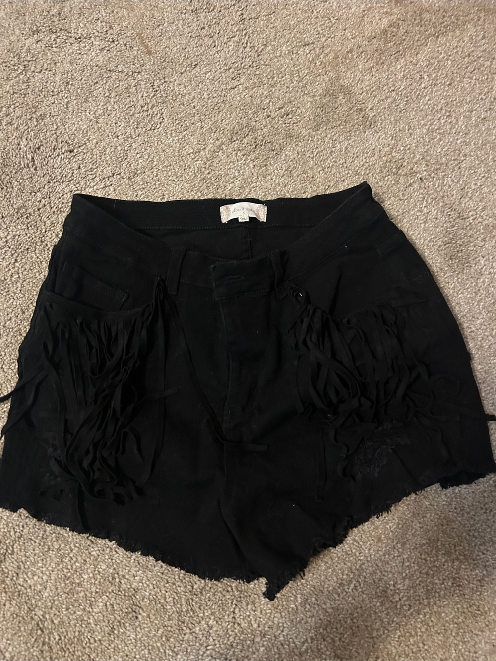 Altar’d State Black Fringe High-Waist Denim Shorts